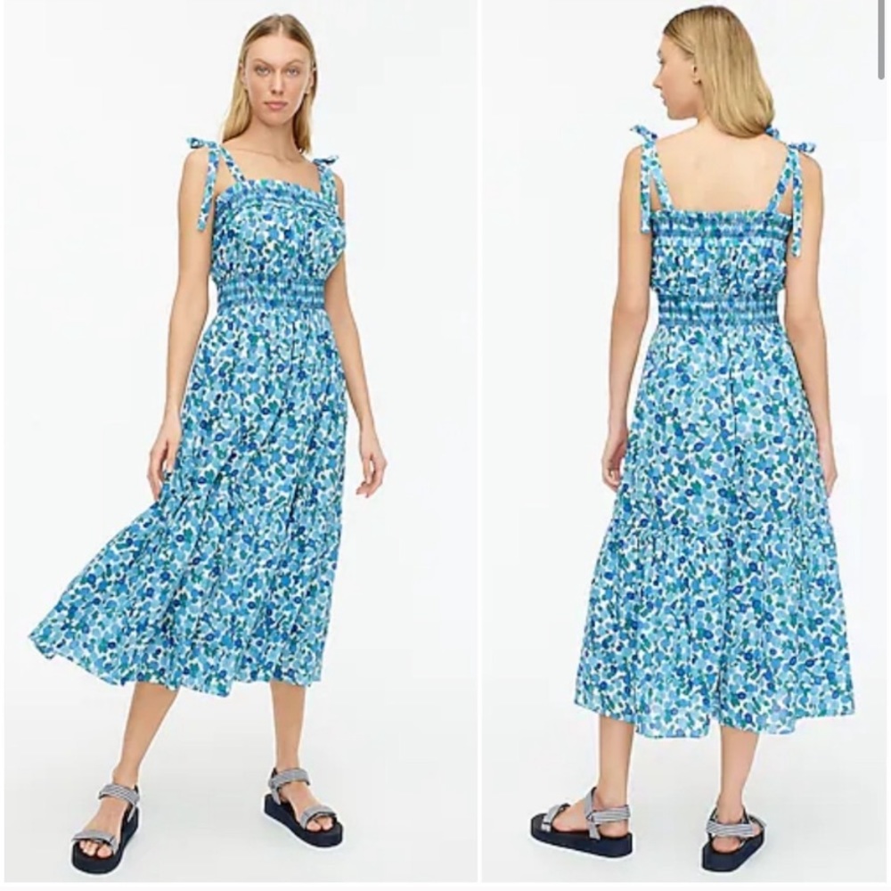 J. Crew Blue Floral Tie-Shoulder Maxi Dress